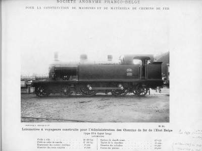 <b>Locomotive à voyageurs</b><br>construite pour l'Administration des Chemins de fer de l'Etat Belge)<br>(type 15 à foyer long)